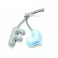 Handmade leather letter F and heart bag charm keychain, stylish cute accessory for women's bags. - Gray with Light Blue Heart