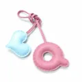 Handmade leather heart and letter Q bag charm detail, cute pink and blue stitching design. - Q Pink with Light Blue Heart