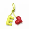 Handmade leather letter E and red heart bag charm detail, exquisite stitching pendant for bags. - Light Yellow with Bright Red Heart