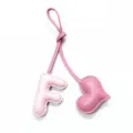 Pink leather letter F and heart bag charm handmade cute purse pendant for women car accessories. - Light Pink with Pink Heart