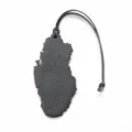 Black leather Qatar map bag charm, stylish luggage tag pendant for travel accessories. - Black