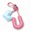 Handmade leather U-letter and heart bag charm, cute pink and blue purse pendant accessory. - Letter U Style / Pink with Light Blue Heart