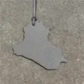 Grey leather Iraq map bag charm, stylish leather strap keychain, unique accessory for purses. - Gray