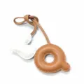 Handmade leather letter Q charm with white heart pendant, stylish handbag and car accessory. - Q Light Brown with Cream White Heart