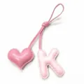 Handmade pink leather heart and letter K bag charm, exquisite stitching pendant detail. - Letter K (5326972886592) / Light Pink with Pink Heart