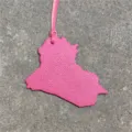 Pink leather Iraq map bag charm, stylish country map keychain for handbags and accessories - Rose Red