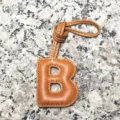Light brown leather letter B bag charm, stylish alphabet pendant and keyring accessory for women. - Letter B / Tan