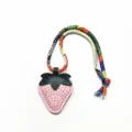 Cute leather strawberry bag charm and keychain with colorful printed ribbon strap accessory. - Light Pink Strawberry With Ribbon