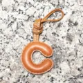 Light brown leather alphabet C bag charm, initial letter pendant for women handbags and keys. - Letter C / Tan