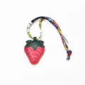 Cute leather strawberry bag charm with colorful printed silk ribbon keychain pendant - Red Strawberry With Ribbon
