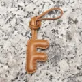 Light brown sheepskin leather letter F bag charm, stylish initial pendant and car accessory. - Letter F / Tan