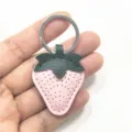 Pink leather strawberry keychain detail, cute bag charm pendant and car key holder ornament. - Light Pink Strawberry With Keychain