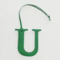 Green leather letter U bag charm, alphabet initial pendant for purses and handbags accessory. - Green