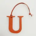 Orange leather letter U bag charm initial alphabet pendant stylish purse accessory hanging decor - Orange