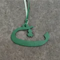 Green leather Arabic letter bag charm, stylish purse accessory and car hanging ornament. - Green