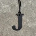 Black leather letter J bag charm, stylish alphabet pendant and car hanging decoration. - Black