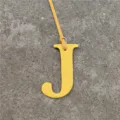 Yellow leather letter J bag charm personalized alphabet pendant stylish handbag accessory - Yellow