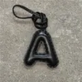 Black leather letter A bag charm initial pendant handmade keychain stylish purse accessory for women - Black