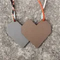 Chic leather bag charm set with diamond and heart shapes, paired with colorful printed twilly. - Khaki And Gray