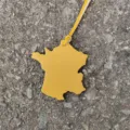 Yellow leather France map bag charm, stylish car hanging ornament and purse pendant accessory. - Yellow