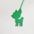 Green leather deer bag charm detail view, cute animal pendant accessory for women handbags. - Green