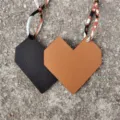 Leather heart bag charm with twilly scarf strap, double-sided color pendant accessory. - Brown and Black