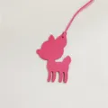 Pink leather deer bag charm detail view, cute animal pendant accessory for women's handbags. - Rose Red
