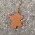Leather France map charm for handbag pendant and car hanging decoration, stylish accessory. - Brown