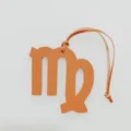 Virgo zodiac sign leather bag charm and car pendant detail, premium orange leather accessory. - Orange