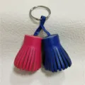 Leather tassel bag charm and car keychain dual color cute accessory chic pendant style - Rose Red and Royal Blue