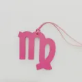 Pink leather Virgo constellation bag charm and car hanging pendant detail closeup view. - Rose Red