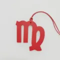 Virgo zodiac sign red leather bag charm and stylish car hanging ornament detail view. - Red