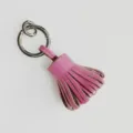 Mini leather tassel bag charm and car keychain in pink color with silver metal ring. - Pink