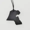 Black leather Kuwait map bag charm and car hanging ornament, stylish leather pendant accessory. - Black