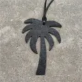 Black leather palm tree bag charm accessory with leather cord for women handbags and car decor. - Black