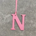 Pink leather letter N bag charm with strap, cute handbag pendant accessory for women. - Pink