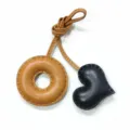 Handmade leather donut and heart bag charm, exquisite stitching, stylish accessory. - Light Brown with Black Heart