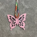 Pink leather hollow butterfly bag charm with colorful silk scarf strap, chic handbag accessory. - Pink with Black Base