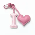 Handmade pink leather letter I and heart bag charm, cute leather keychain pendant for bags. - Light Pink with Pink Heart