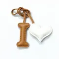 Handmade leather letter I and heart bag charm cute keychain purse accessory for women - Light Brown with Off-white Heart