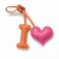 Leather letter I and heart bag charm handmade stitching car hanging ornament cute accessory - Orange with Rose Red Heart