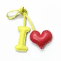 Handmade leather letter I and red heart bag charm, stylish cute keychain for car and backpack. - Light Yellow with Bright Red Heart