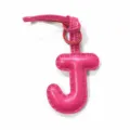 Pink leather letter J bag charm initial pendant for handbags and car accessories detail view - Rose Red