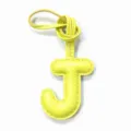 Yellow leather letter J bag charm, alphabet keychain pendant detail view for personalized gifts. - Light Yellow