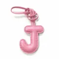 Pink leather letter J bag charm initial pendant keychain cute accessory for women and girls - Pink