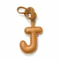 Leather letter J bag charm initial pendant accessory detail view for stylish handbags. - Tan