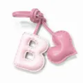 Pink leather letter B and heart bag charm detail, cute handmade stitching accessory. - Light Pink with Pink Heart