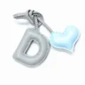 Leather letter D and heart bag charm, handmade grey and light blue keychain accessory. - Grey with Light Blue Heart