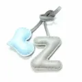Handmade leather letter Z and heart bag charm, cute handmade keychain accessory for women. - Grey with Light Blue Heart