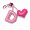 Handmade pink leather letter D and heart bag charm, stylish purse pendant keychain accessory. - Pink with Rose Red Heart